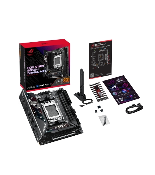 Материнская плата ASUS ROG STRIX B850-I GAMING WIFI, AM5, AMD B850, 2xDDR5, 2xM.2, 2xSATA, PCIe 4.0 x16, 1xHDMI, 1xUSB Type-C, 1x2.5Gb LAN, Wi-Fi 7, Bluetooth 5.4, 5xUSB-A 10Gbps, 1xUSB-C 20Gbps, 2xUSB-A 2.0, 3x3.5 мм, S/PDIF, 7.1, Mini-ITX