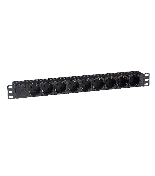 Блок розеток горизонтальный ExeGate ServerPro PDU-19H907 Al-9S-C20, 19', 1U, Алюминий, 9 Schuko, С20, черный