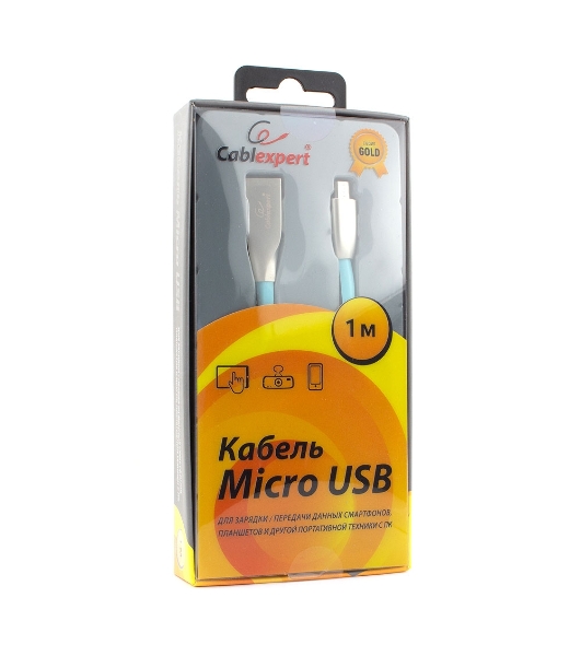 Кабель USB2.0 Cablexpert CC-G-mUSB01Bl-1M, AM/microB, серия Gold, длина 1м, синий, блистер