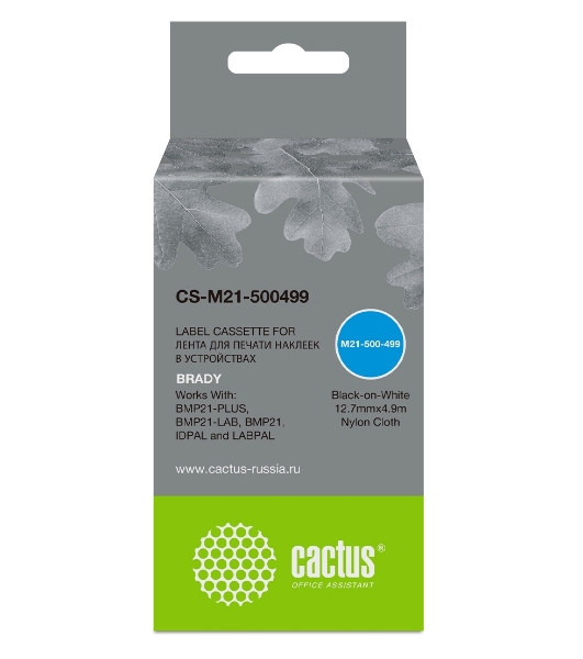 Картридж ленточный Cactus CS-M21-500499 черный шрифт, белый фон (12.7 мм, 4.9 м) для Brady BMP21-PLUS, BMP21-LAB