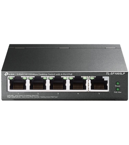 Коммутатор 5-Port 10/100Mbps Unmanaged Switch with 4-Port PoE, meta case, desktop mount, PoE budget 41W.