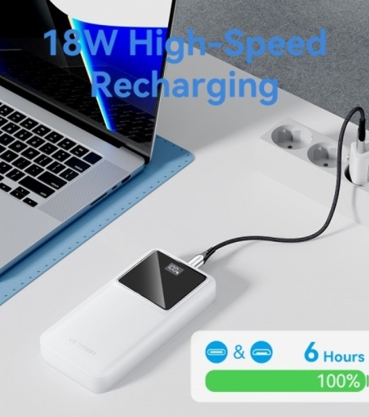 Портативный аккумулятор Vention 20000mAh(M/C-A/A)22.5W Черный с LED Дисплеем