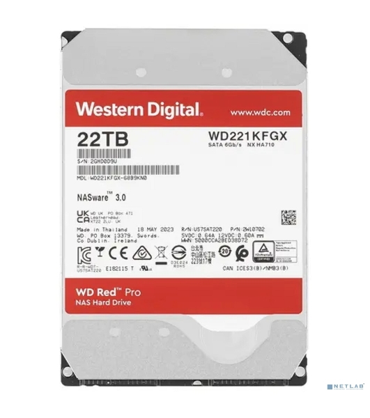 Жесткий диск Western Digital 22Tb 7200 RPM, SATA 6 Gb/s, CMR, 512 MB Cache, 3.5';