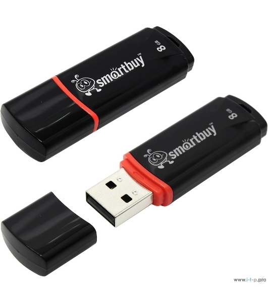 Флешка USB Smartbuy Crown black (SB8GbCRW-K), 8 Gb, USB 2.0, R/W 15/5, черный/красный