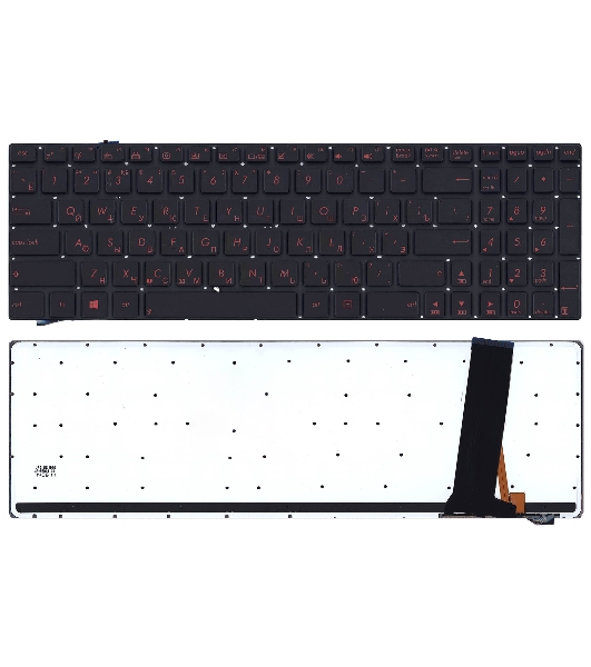 Клавиатура для ноутбука Asus N56 N56V черная с красной подсветкой