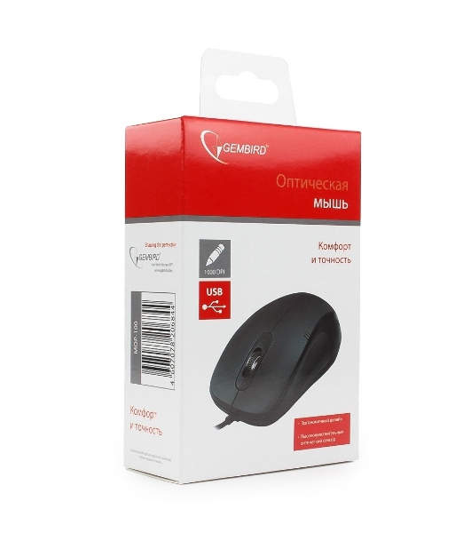Мышь проводная Gembird MOP-100 черный, 1000 dpi, USB, кнопки - 3