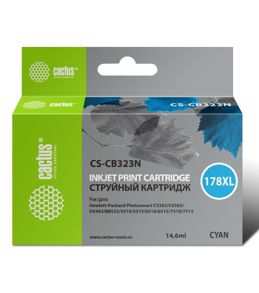 Картридж струйный Cactus CS-CB323N №178XL голубой (14.6 мл.) для HP PS B8553/C5383/C6383/D5463/5510