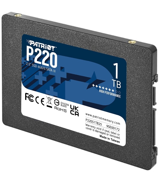 Накопитель SSD Patriot P220, 1Tb, SATA III, 2.5', R/W 550/500