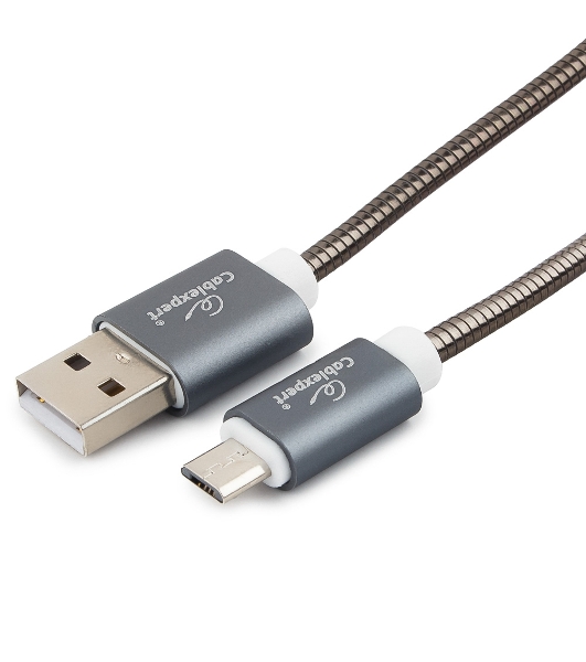 Кабель USB2.0 Cablexpert CC-G-mUSB02Gy-0.5M, AM/microB, серия Gold, длина 0.5м, титан, блистер