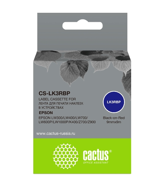 Картридж ленточный Cactus CS-LK3RBP черный, 9мм, 9м для Epson LW300/LW400/LW700/LW600P/LW1000P/K400/Z700/Z900