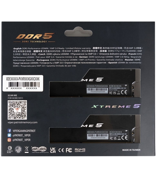 Оперативная память Patriot Viper Xtreme 5, DDR5, 32GB (2x16GB), 8000MHz, CL38, DIMM, с радиаторами, RGB, черный