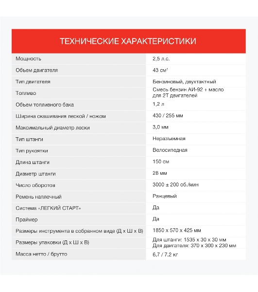 Триммер бензиновый Starwind GT-43, 1850Вт 2.5л.с. неразбор.штан. реж.эл.:леска/нож