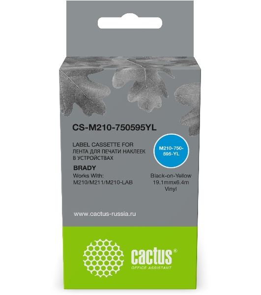 Картридж ленточный Cactus CS-M210-750595YL черный шрифт, желтый фон (19.1 мм, 6.4 м) для Brady M210/M211/M210-LAB