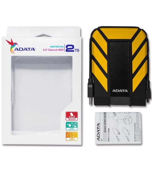 Внешний HDD 2.5' ADATA HD710P, 2TB, USB 3.2 Gen 1 Type-A, 5400 rpm, желтый