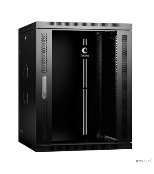 Шкаф телекоммуникационный настенный Cabeus SH-05F, 19', 15U, 769х600х600 мм (ВхШхГ), дверь: стекло, разборный, черный