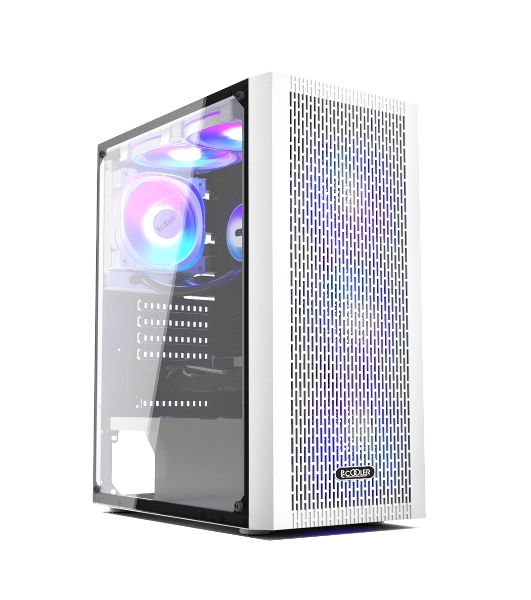 Компьютерный корпус без блока питания PCCOOLER MA100 MESH WH, Mesh Mid Tower, White, TG, 0.4 SPCC, 3x120мм ARGb ATX, mATX, mITX 160/310/180мм 2x2.5', 2x3.5', 7xPCI 1xUSB-A 3.0, 2xUSB-A 2.0 360x200x446mm