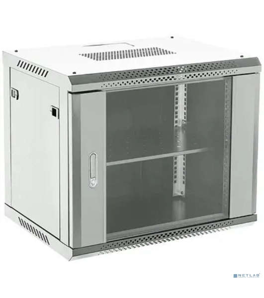 Настенный шкаф Rexant RAL 7035 19' 9U 600×450×501 (ШxГxВ), дверь стекло, металлическая задняя стенка, боковые съемные стенки