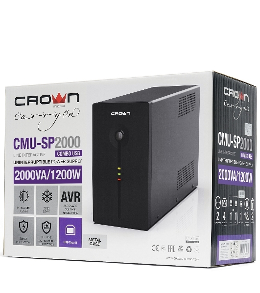 Источник бесперебойного питания Crown CMU-SP2000COMBO USB/2000 ВА/1200 Вт/9 x IEC 320 C13 (компьютерная)