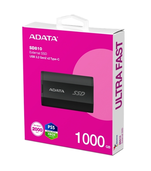 Внешний SSD ADATA SD810, 1TB, USB 3.2 Gen 2x2 Type-C, R/W 2000/2000, черный