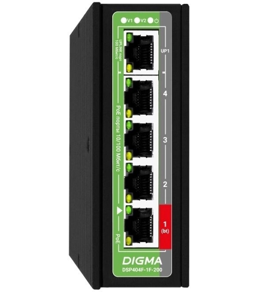 Коммутатор Digma DSP404F-1F-200, 5×100 Мбит/с, неуправляемый