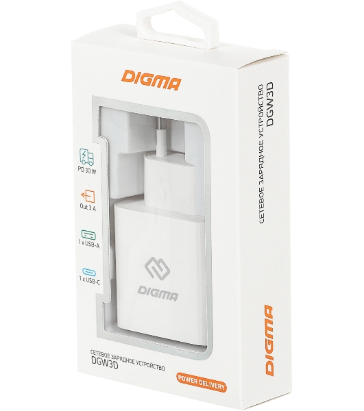 Сетевое зарядное устройство Digma DGW3D 3A PD+QC белый