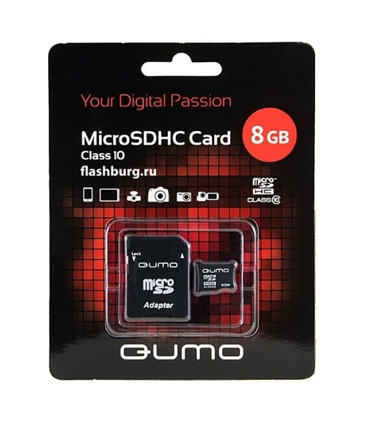 Флеш карта QUMO QM8GMICSDHC10 8Gb MicroSDHC Class 10, SD adapter