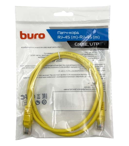 Патч-корд Buro cat.5e 1м желтый RJ-45 (м)-RJ-45 (м)