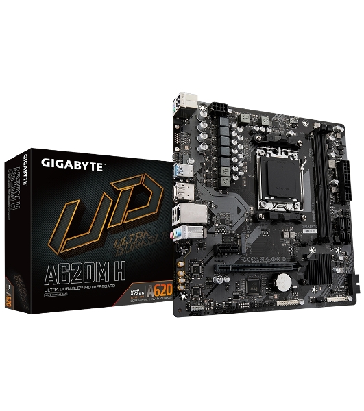 Материнская плата Gigabyte A620M H (V1.2/V2.0), SocketAM5 AMD A620 2xDDR5 mATX AC`97 8ch(7.1) GbLAN RAID+VGA+HDMI