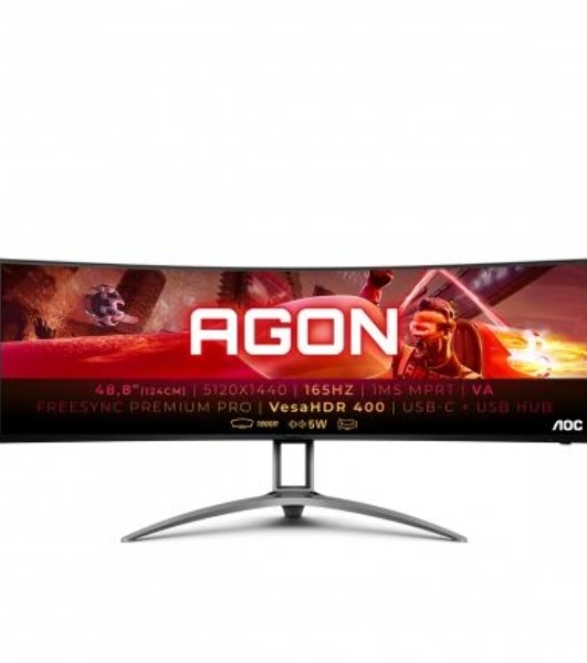 Монитор 48.8' AOC AG493UCX2 VA 5120x1440, 165 Гц, 1 мс, 32:9, 400 кд/м2, 3xHDMI, 1xDP, 1xUSB-C, изогнутый, черный