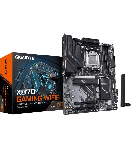 Материнская плата Gigabyte X870 GAMING WIFI6, AM5, AMD X870, 4xDDR5, 4xSATA, 3xM.2, 1xPCIe 5.0 x16, 2xPCIe 3.0 x1, 1xHDMI, 2xUSB-C (DisplayPort Alt Mode), 1x2.5Gb LAN, Wi-Fi 6, Bluetooth 5.3, 2xUSB-C 40Gbps, 1xUSB-A 10Gbps, 3xUSB-A 5Gbps, 4xUSB-A 2.0, 3x3.5 мм, 7.1, ATX