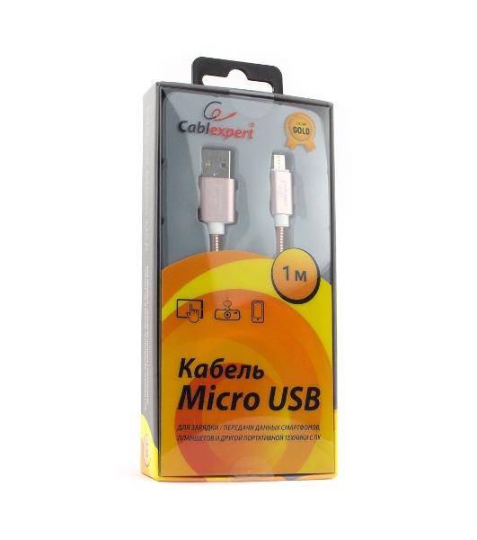 Кабель USB2.0 Cablexpert CC-G-mUSB02Cu-1M, AM/microB, серия Gold, длина 1м, золото, блистер