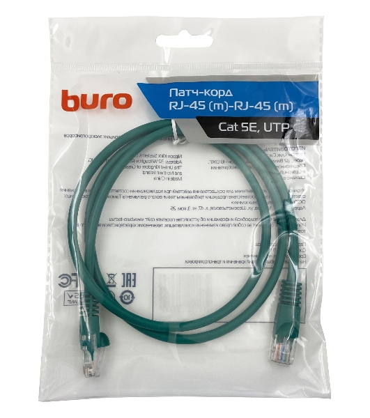 Патч-корд Buro cat.5e 1м зеленый RJ-45 (м)-RJ-45 (м)