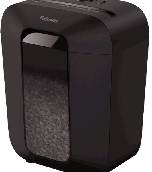 Шредер Fellowes PowerShred LX50 черный (секр.P-4)/перекрестный/9лист./17лтр./скрепки/скобы/пл.карты