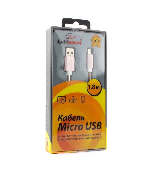 Кабель USB2.0 Cablexpert CC-G-mUSB02Cu-1.8M, AM/microB, серия Gold, длина 1.8м, золото, блистер