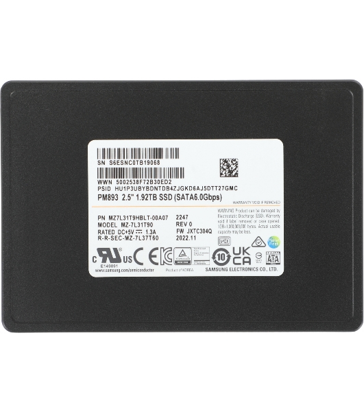 Накопитель SSD Samsung PM893, 1920Gb, SATA III, R/W 550/520