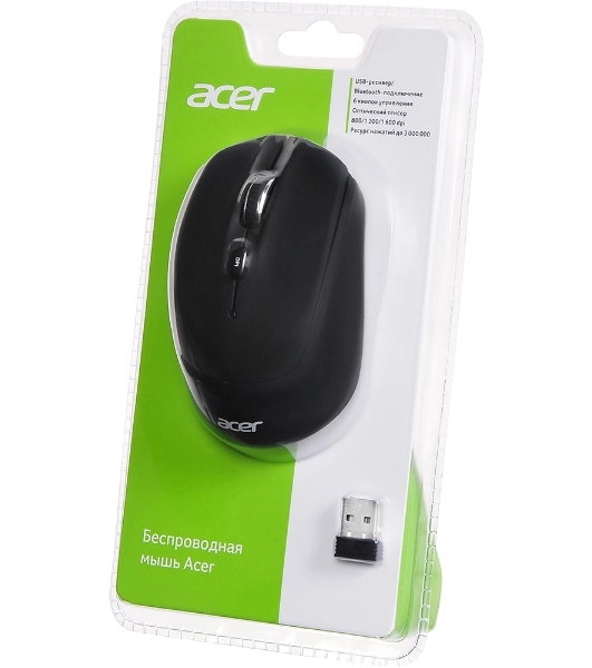 Мышь беспроводная Acer OMR050 черный, 1600 dpi, радиоканал, Bluetooth, USB, кнопки - 6