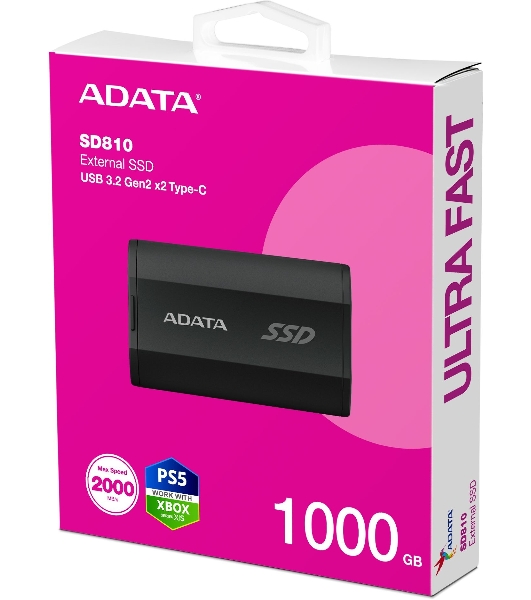 Внешний SSD ADATA SD810, 1TB, USB 3.2 Gen 2x2 Type-C, R/W 2000/2000, черный
