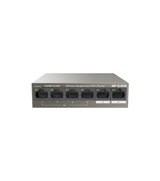 Коммутатор сетевой IP-COM G2206P-4-63W 4x10Base-T/100Base-TX/1000Base-T 2x1000Base-T PoE порты 4 Количество портов PoE+ 4 G2206P-4-63W