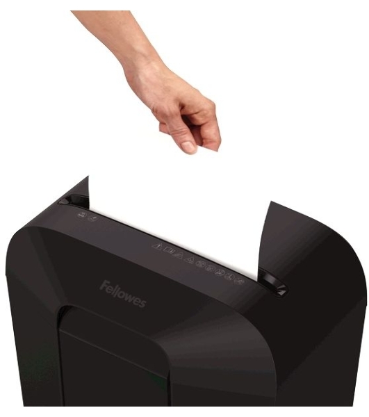 Шредер Fellowes PowerShred LX50 черный (секр.P-4)/перекрестный/9лист./17лтр./скрепки/скобы/пл.карты