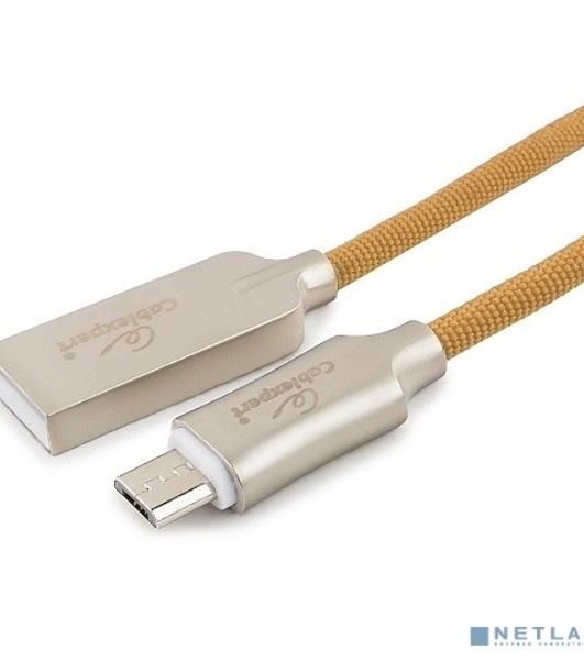 Кабель USB2.0 Cablexpert CC-P-mUSB02Gd-1.8M, AM/microB, серия Platinum, длина 1.8м, золотой, блистер