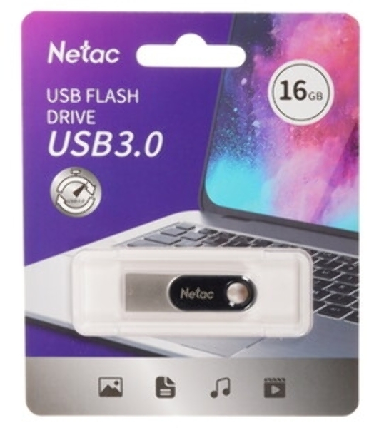 Флешка USB Netac U278 (NT03U278N-016G-32PN), 16Gb, USB 3.0, R/W 90/45, серебристый/черный