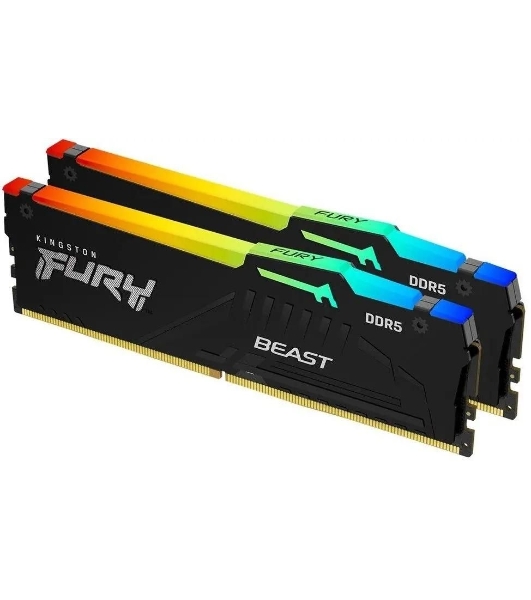 Оперативная память Kingston Fury Beast, DDR5, 32Gb (2x16Gb), 5600MHz, CL40, DIMM, с радиаторами, RGB, черный