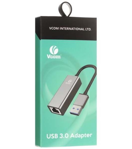 Кабель-переходник USB 3.0 (Am) --> LAN RJ-45 Ethernet 1000 Mbps, Aluminum Shell, VCOM DU312M