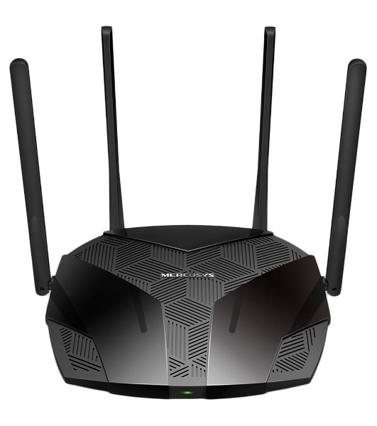 Двухдиапазонный роутер MERCUSYS MR80X AX3000 Wi-Fi 6, до 574 Мбит/с на 2,4 ГГц + до 2402 Мбит/с на 5 ГГц,4 фиксированные внешние антенны, 3 гигабитных порта LAN, 1 гигабитный порт WAN