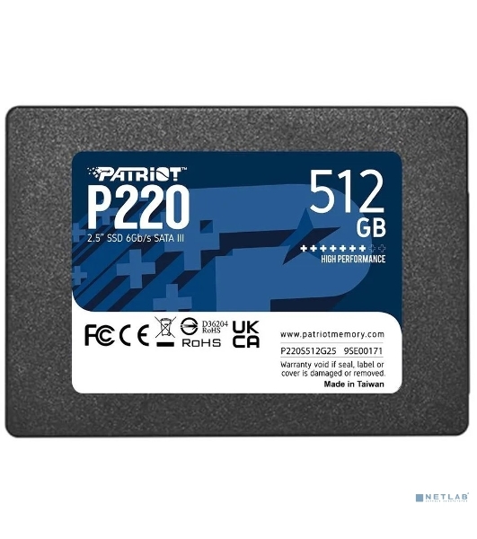 Накопитель SSD Patriot P220, 512Gb, SATA III, 2.5', R/W 550/500