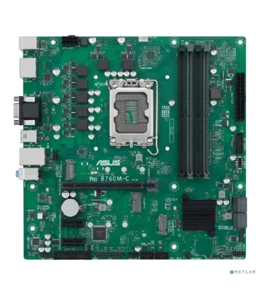 Материнская плата ASUS Pro B760M-C-CSM, LGA 1700, Intel B760, 4xDDR5, 4xSATA, 2xM.2, 1xPCI-E 4.0 x16, 2xPCI-E x1, 1x 1Gb LAN, 2xUSB-A 2.0, 2xUSB-A 3.2 Gen 1, 1xHDMI, 1xVGA, 2xDP, 3x3.5 мм, 7.1, Micro-ATX