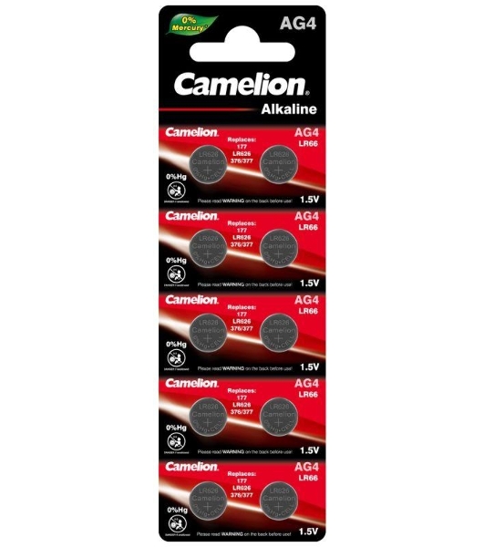 Элемент питания алкалиновый 'таблетка' Camelion G 4 Mercury Free AG4-BP0%Hg 377A/LR626/177 BL-10 (блист.10шт)