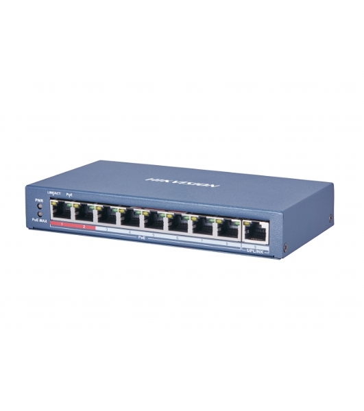 Коммутатор Hikvision DS-3E0109P-E(C), 8×100 Мбит/с PoE + 1×100 Мбит/с, неуправляемый