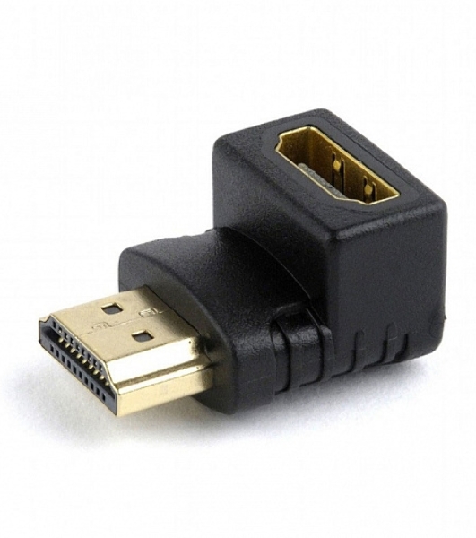 Переходник Cablexpert HDMI-HDMI 19F/19M, угловойсоединитель 90 градусов, золотые разъемы (A-HDMI90-FML)