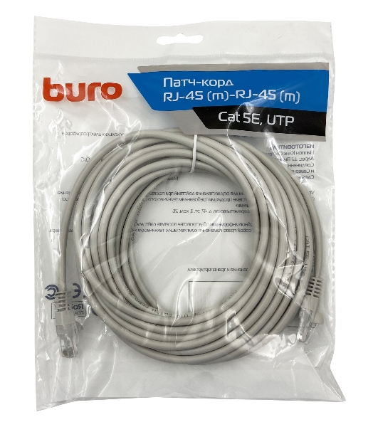 Патч-корд Buro UTP cat.5e 7м серый RJ-45 (m)-RJ-45 (m)
